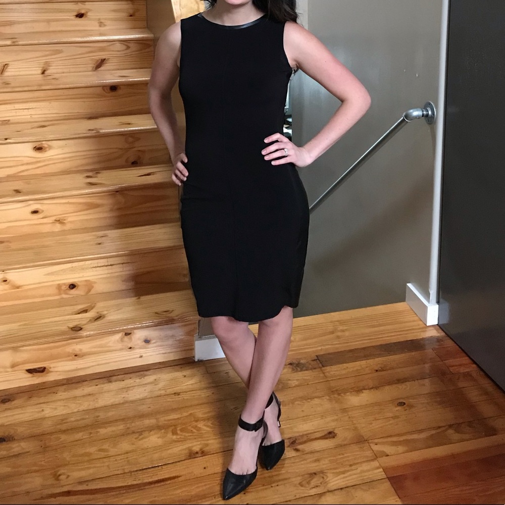 Calvin Klein LBD with faux leather accents